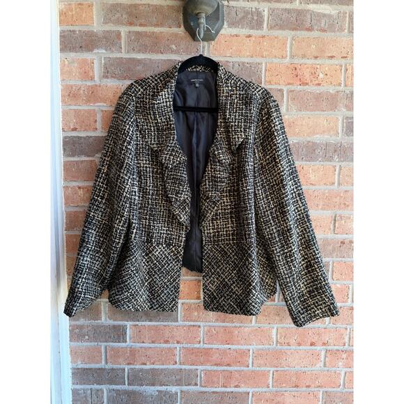 Rafaella Studio Women's Brown Black Ruffles Long Sleeve Tweed Blazer Size 2X - Picture 2 of 5
